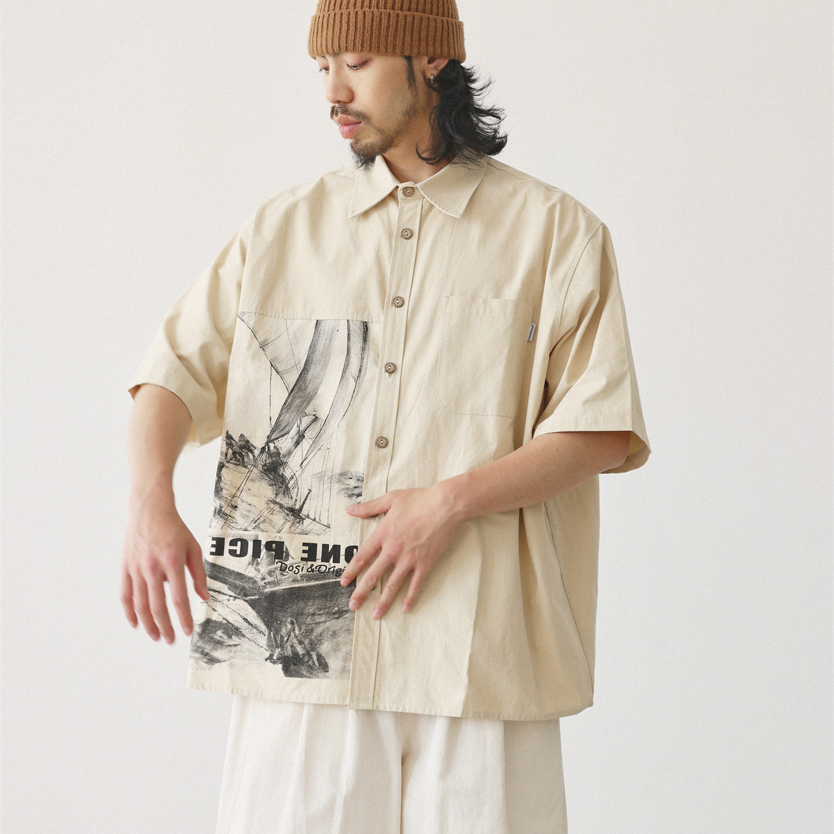 Streetwear Brand Japanese - Japanische Mode-Hemden für Herren Vintage-Print Lose